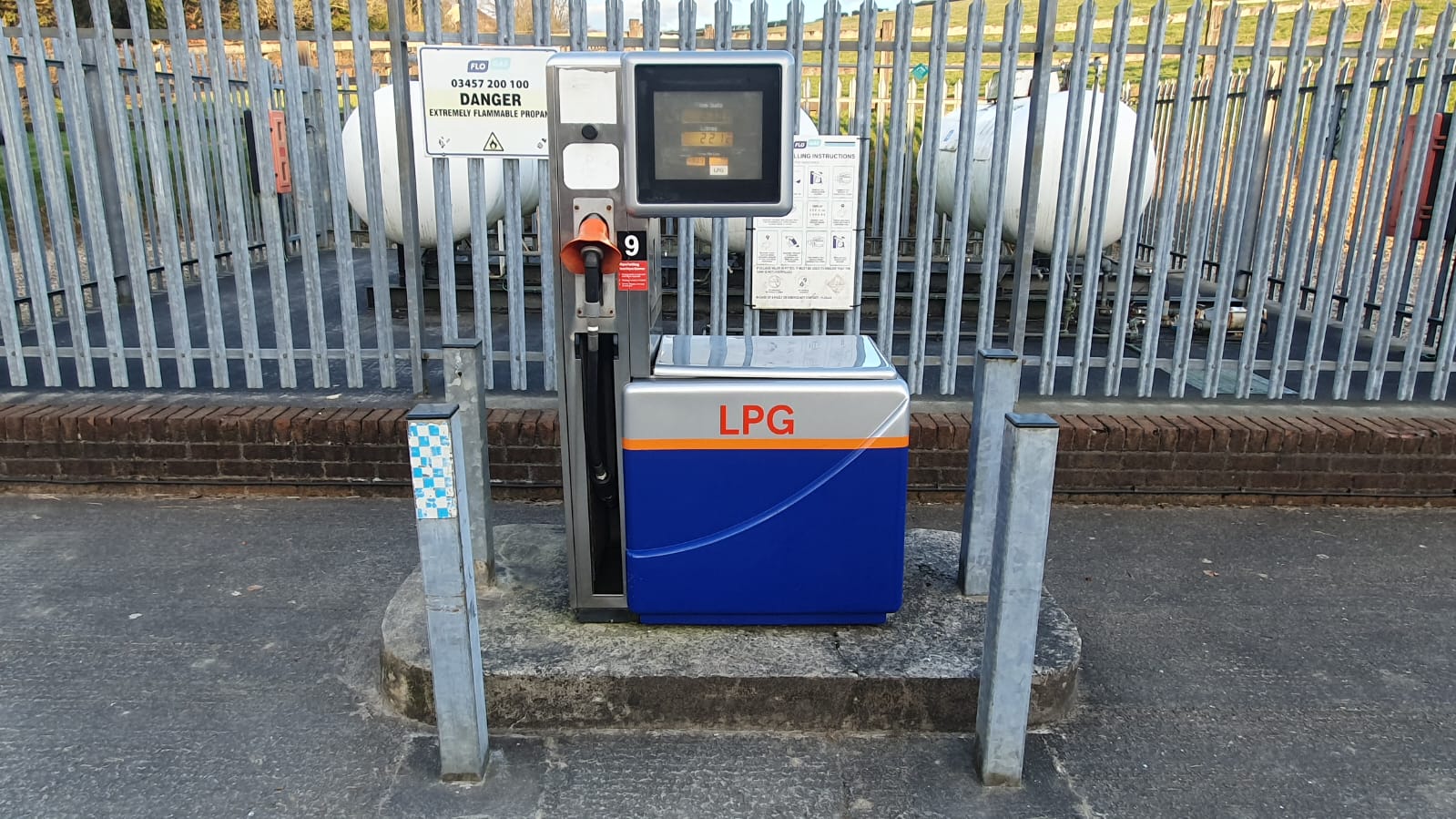 The LPG pump and storage tanks on the W Sanders & Sons forecourt
